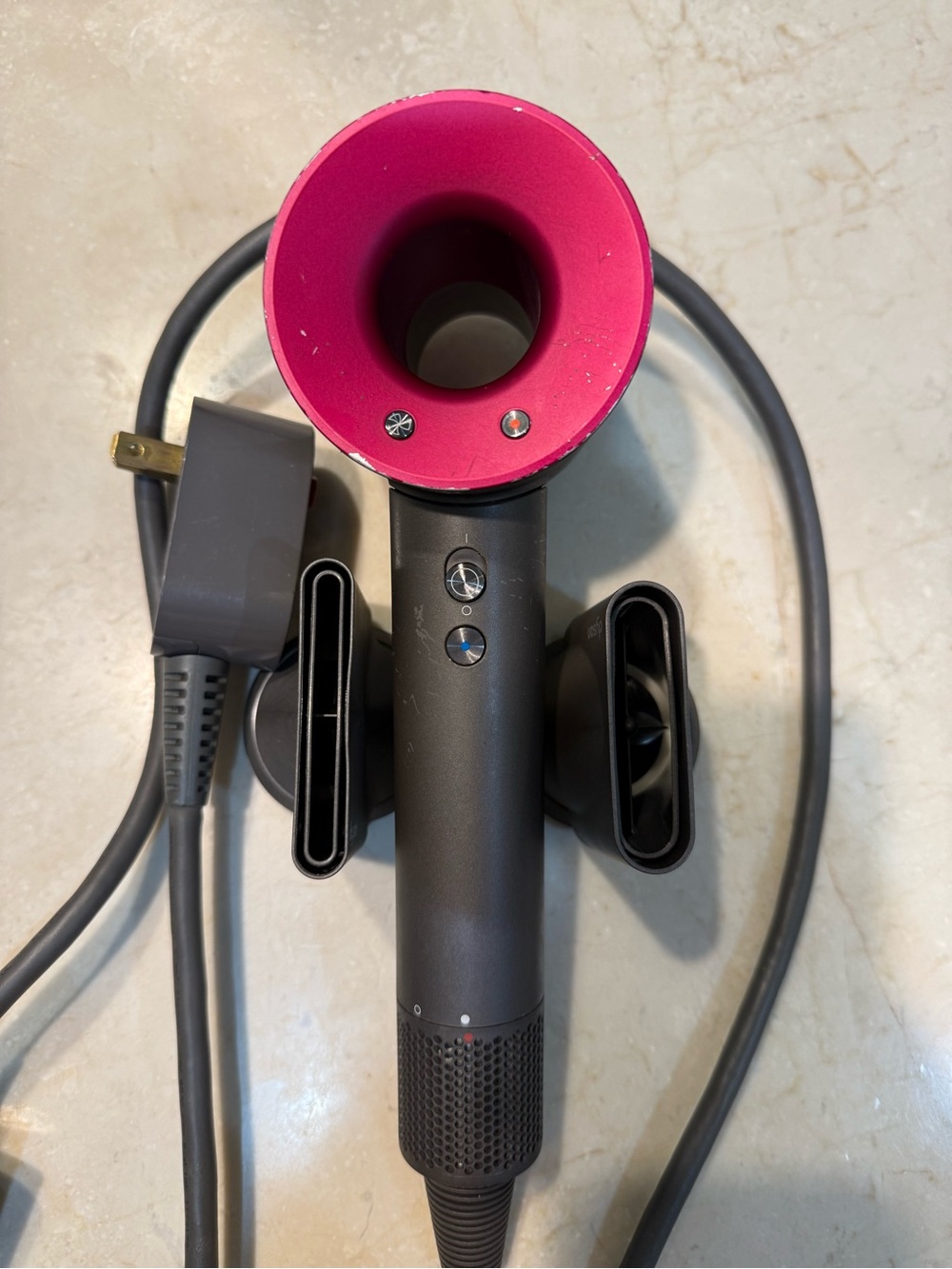 Dyson Hair Dryer in Charcoal with Fuchsia Trim - Picture 2 of 4